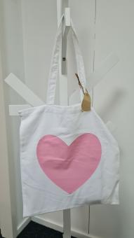 Katoenen tas wit roze hart